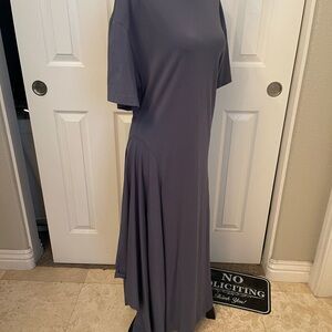 COS Steel Blue Asymmetric Flow Ruched Stretch Cotton Jersey T-Shirt Midi Dress L